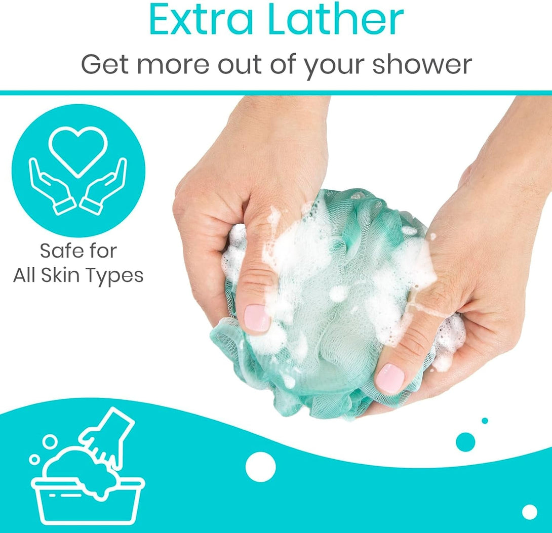 Vive Loofah Sponge Replacement (4 Pk) Shower & Bath Pouf Scrubber for Back & Body Exfoliation, Works with Vive Interchangeable Loofa Handle Long Brush (Replacement Sponge Black and Blue (4 Pack), 4)