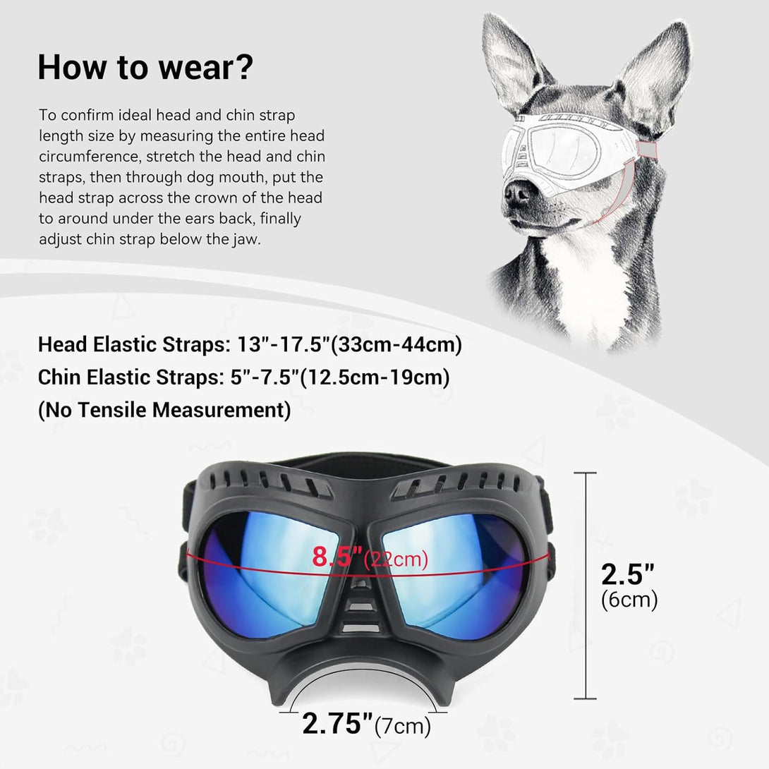 ENJOYING Dog Goggles Small Breed Anti-Uv Puppy Sunglasses for Small-Medium Dogs Anti-Fog Windproof Snowproof Doggy Glasses Eyes Protection, Soft Frame, Blue