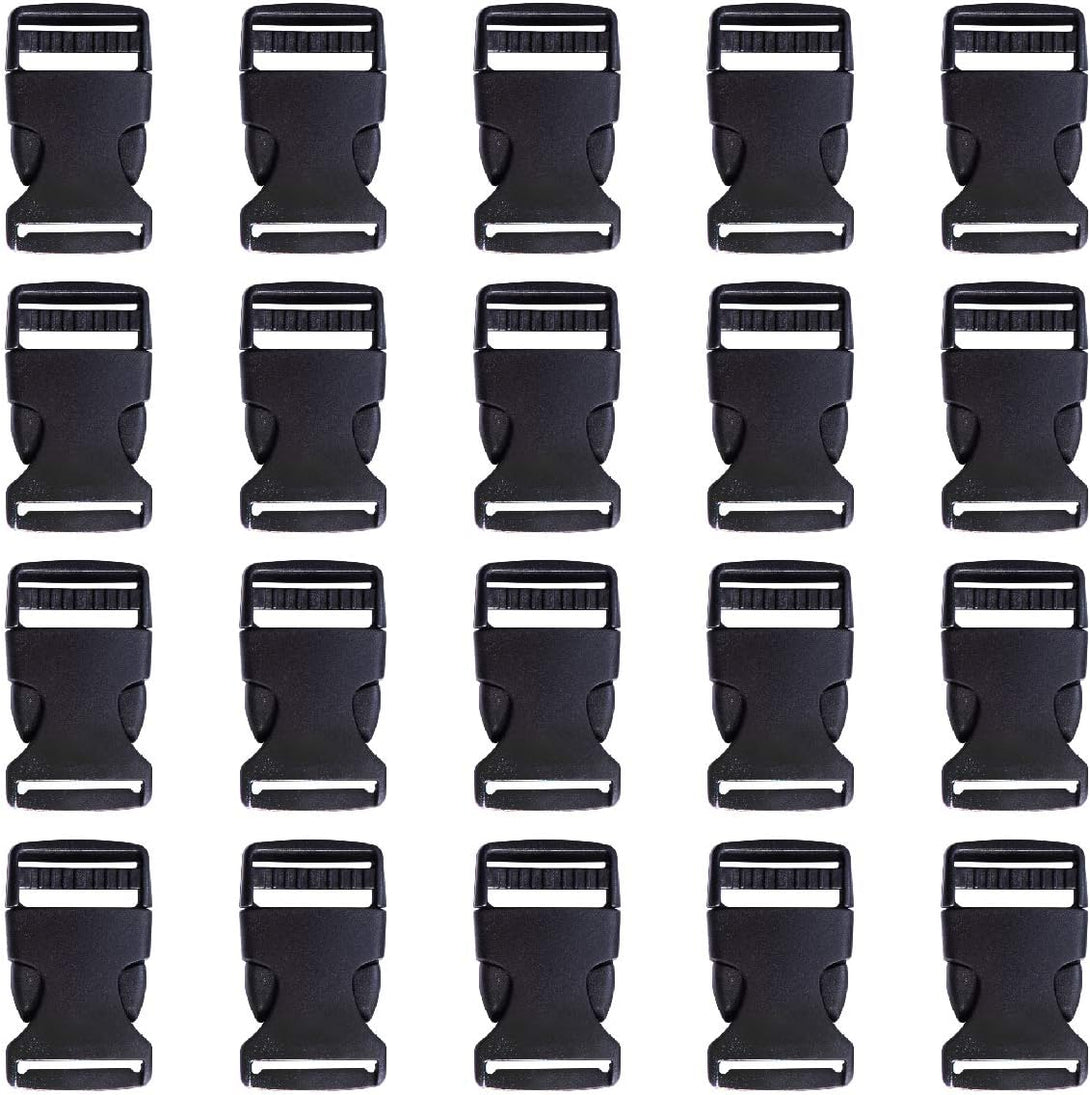 BEADNOVA Plastic Buckle Strap Clip Quick Side Release Buckles 1 Inch Flat Side Release Buckle for Nylon Strap Backpack (Black, 1 Inch, 20 Piece)