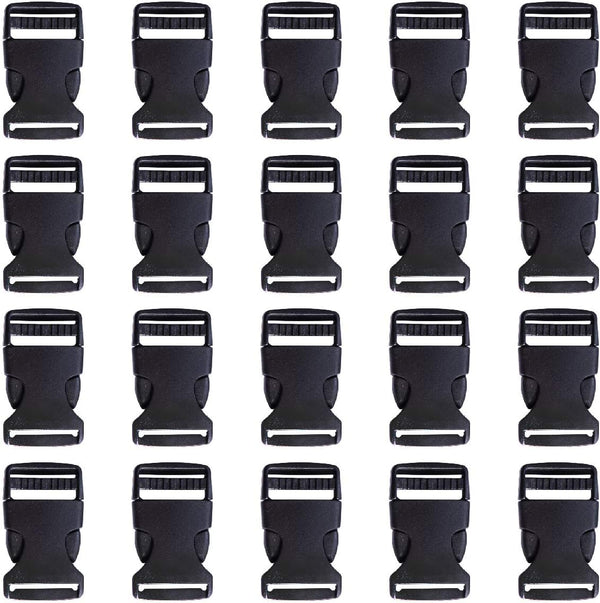 BEADNOVA Plastic Buckle Strap Clip Quick Side Release Buckles 1 Inch Flat Side Release Buckle for Nylon Strap Backpack (Black, 1 Inch, 20 Piece)