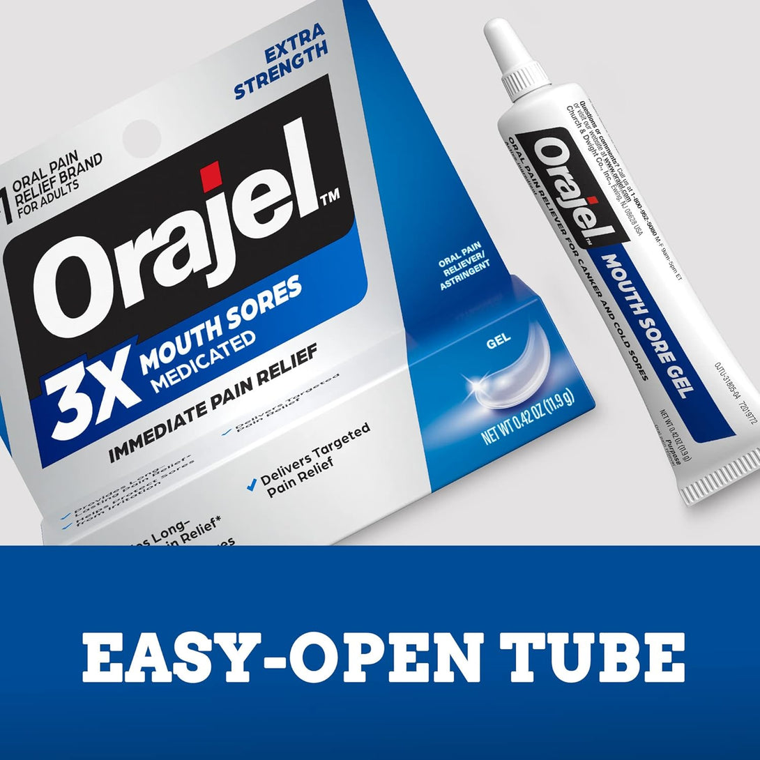 Orajel 3X for Mouth Sores: Maximum Strength Gel Tube 0.42Oz- from #1 Oral Pain Relief Brand