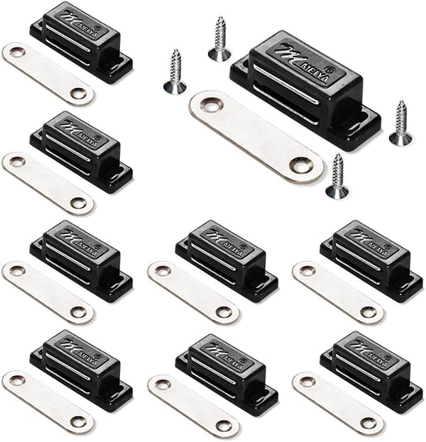 12Pack Magnetic Door Catch - 15Lb High Magnetic Plastic Heavy Duty Latch for Kitchen Bathroom Cupboard Wardrobe Closet Closures Cabinet Door Drawer Magnets Screws Included (Black)