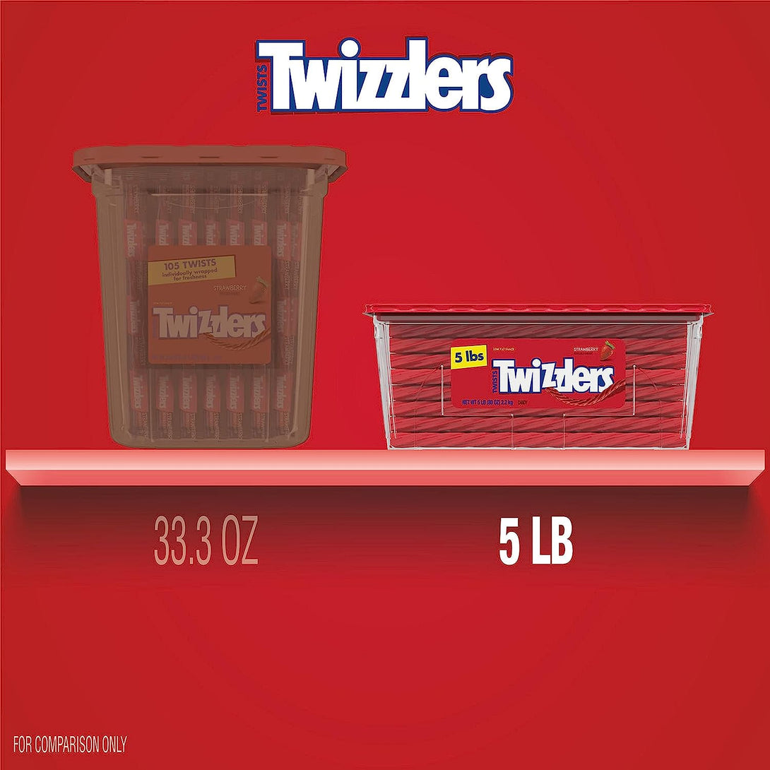 TWIZZLERS Twists Strawberry Flavored Licorice Style, Low Fat Candy Tub, 5 Lb