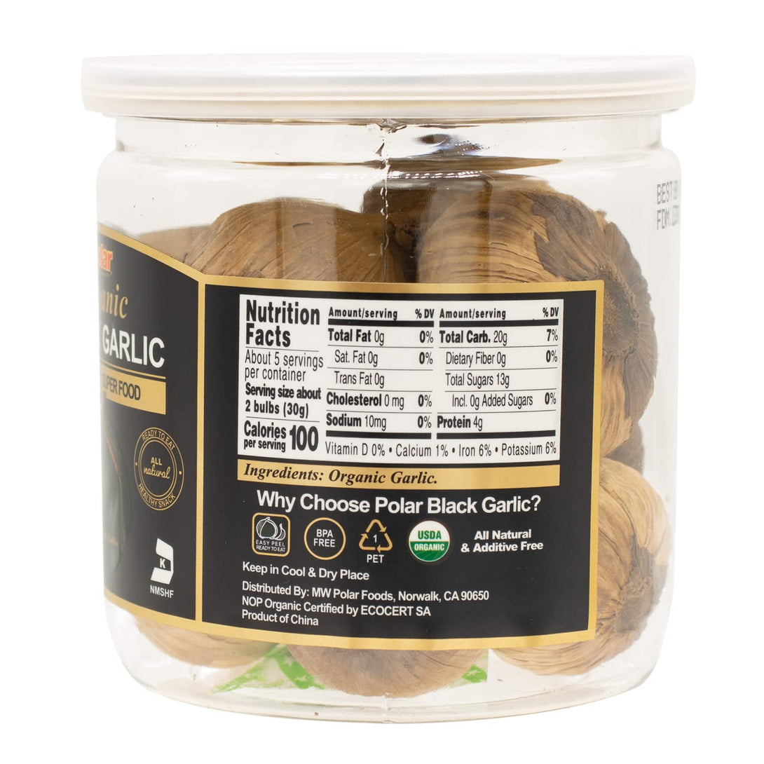 MW Polar USDA Organic Black Garlic 5 Oz (Pack of 1), Whole Bulbs, Easy Peel, All Natural, Chemical Free, Kosher Friendly Ready to Eat Healthy Snack