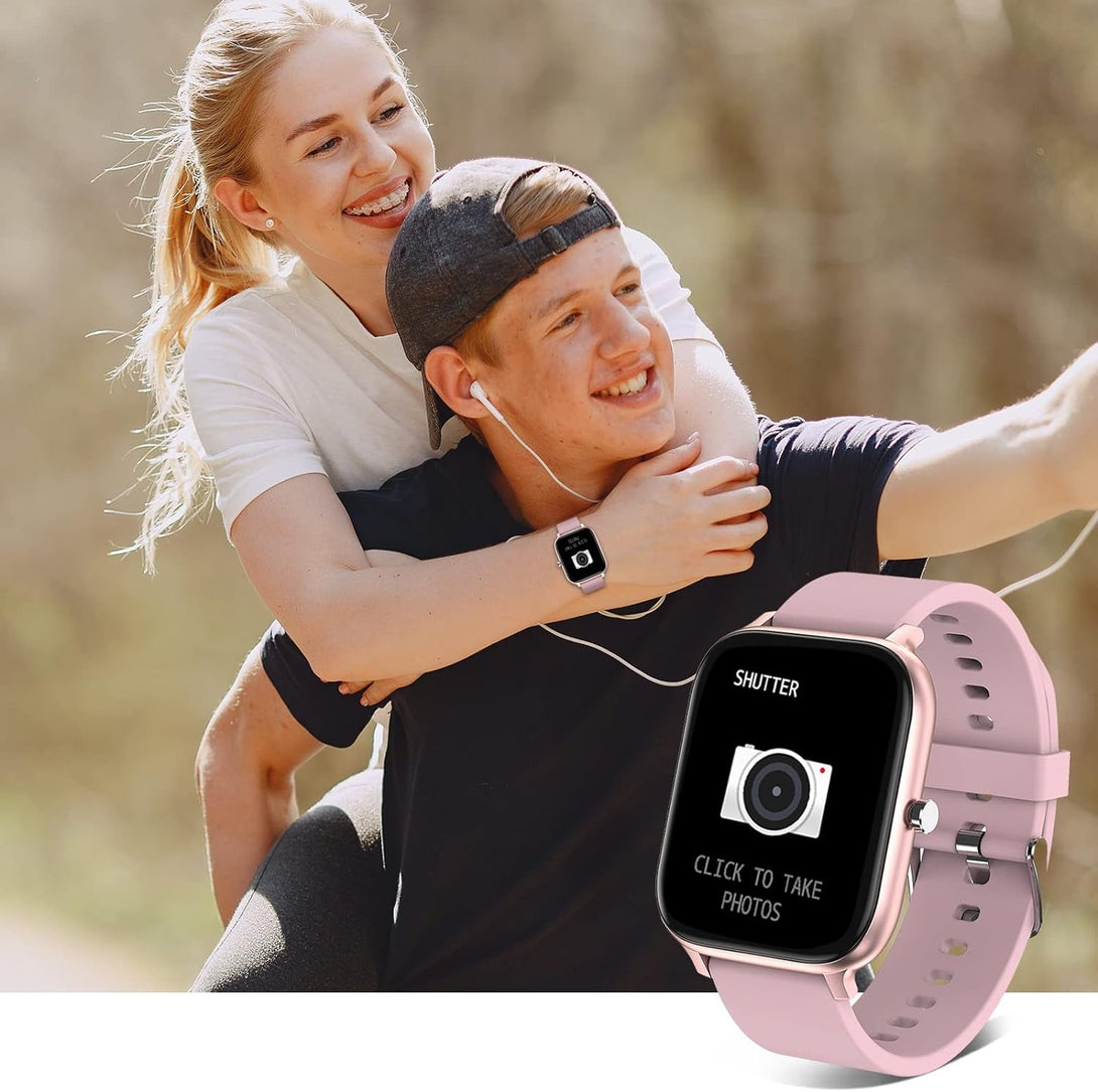 Smart Watch for Men Women Compatible with Iphone Samsung Android Phone 1.69 Inch Full Touch Screen IP68 Waterproof Bluetooh Fitness Tracker Heart Rate/Sleep Monitor (Pink)
