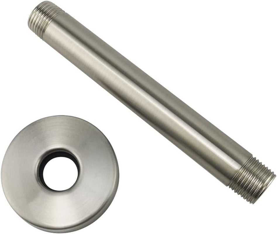 Purelux Straight Shower Arm 6 Inches Water Outlet PJ0612, Brushed Nickel Made of Stainless Steel with Gasket Flange