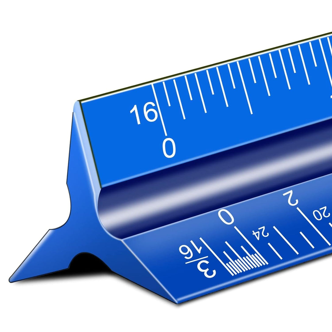 Architectural Scale Ruler, 12'' Imperial Architect Scale, Engineer Scale Ruler for Blueprints, Aluminum Triangle Drafting Ruler (Blue)