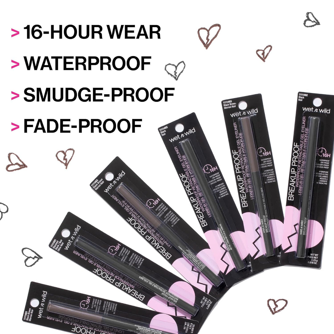 Wet N Wild Mega Last Breakup Proof Retractable Eyeliner - Ultra-Fine Brush, Waterproof,16-Hour Long-Lasting Wear - Cruelty-Free & Vegan - Black