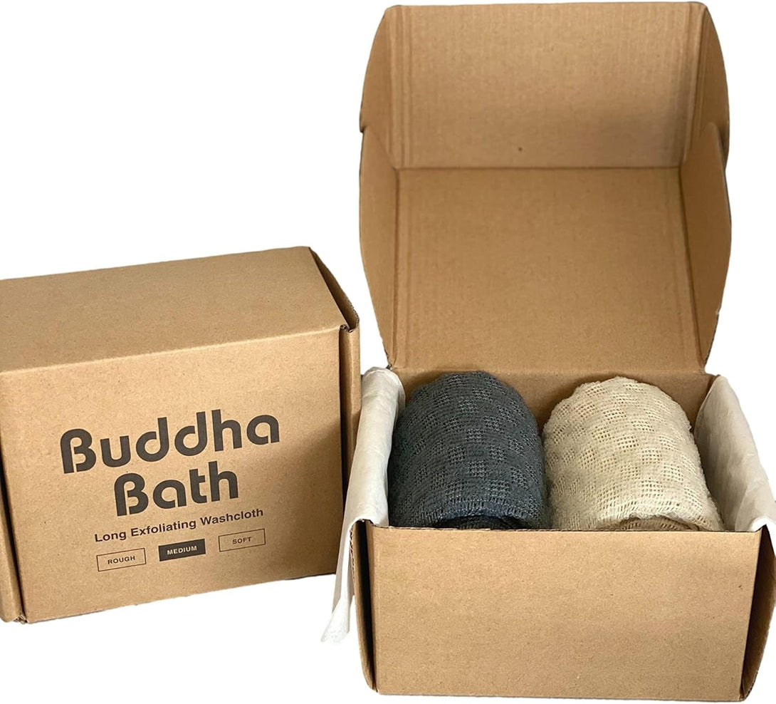 Extra Long Exfoliating Shower Towel Washcloth (Medium Exfoliate) - Dark Gray & Bone - (2 Pack)