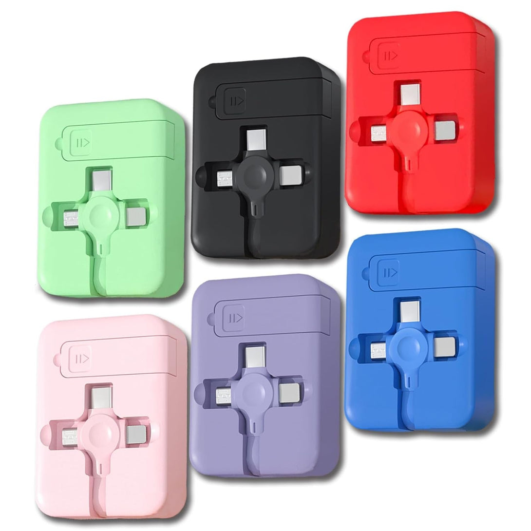 6 Pcs 3 in 1 Retractable Multi Charging Cable (3.28FT) with USB C/Micro USB/IP and Phone Holder, Festivals and Birthday Gift for Your Family and Friends, Compatible with Iphone/Android/Tablet