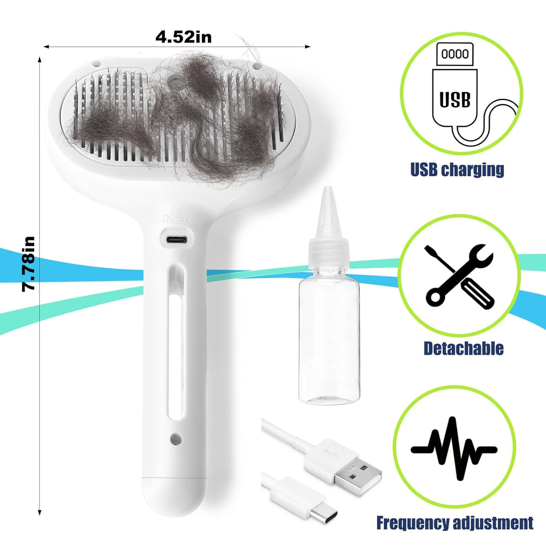 Spritz Defur 3-In-1 Rechargeable Cat Grooming Brush - Steamy Hair Cleanser with Release Button, Self-Cleaning Electric Steamer, USB Port