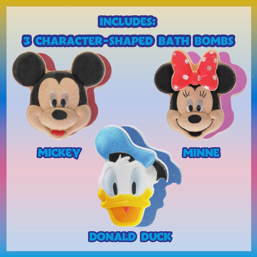 Mickey Minnie and Donald Duck Bath Bombs for Kids, Fun Bright Rainbow Colors, Berry Scented for Kids, Ages 3+, by Townley Girl