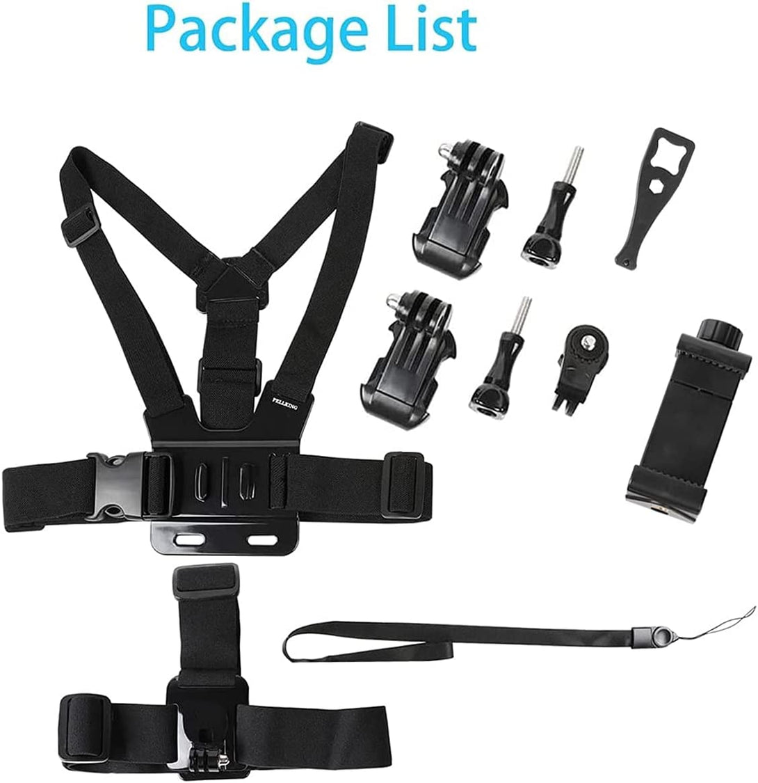 Pellking Mobile Phone Chest Strap Harness Mount Head Strap Holder Kit for Pov/Vlog,Cell Phone Clip Compatible with Iphone,Samsung,Gopro Hero 9, 8,7, 6, 5, 4, 3,2, 1,AKASO,DJI Osmo,And Action Cameras…