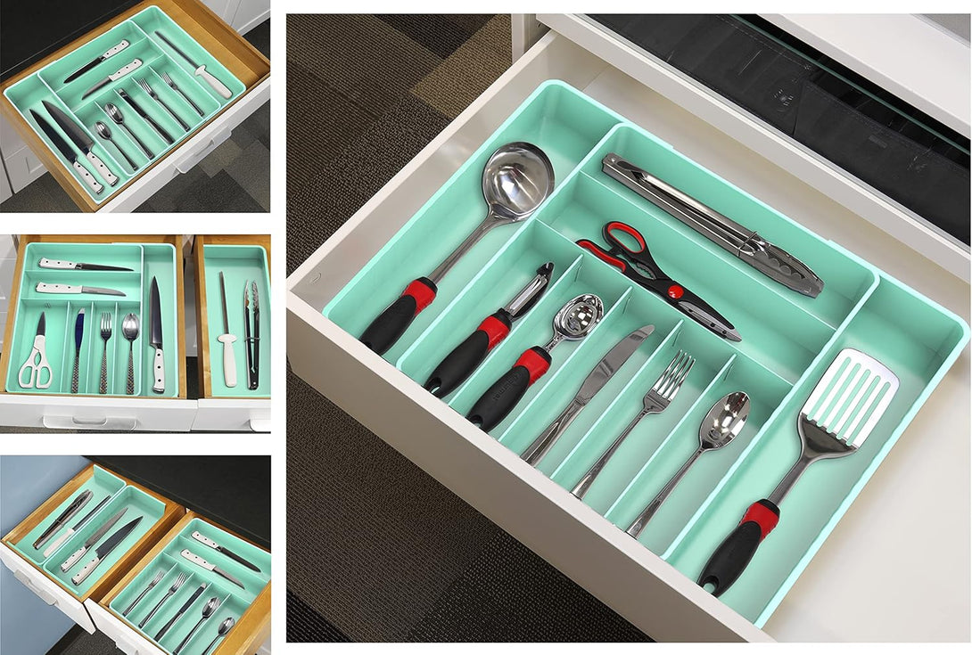 Simple Houseware Expandable Kitchen Drawer Flatware Organizer, Turquoise