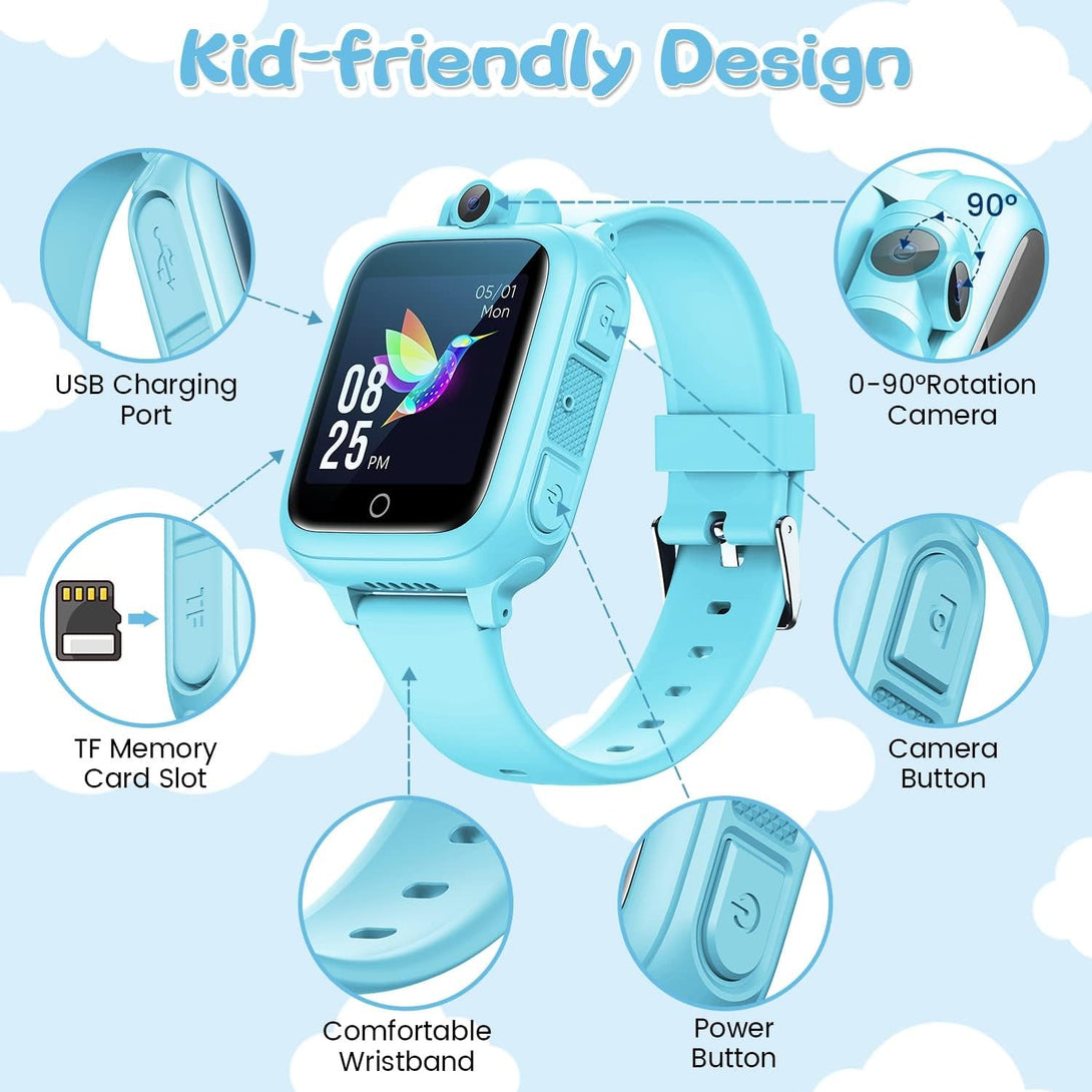 Kids Smart Watch Boys Toys - Smart Watch for Kids Game Smart Watch Gifts for 4-12 Years Old with 14 Games Camera Video Music Calculator Alarm Birthday Gift Age 3-9 (Blue)