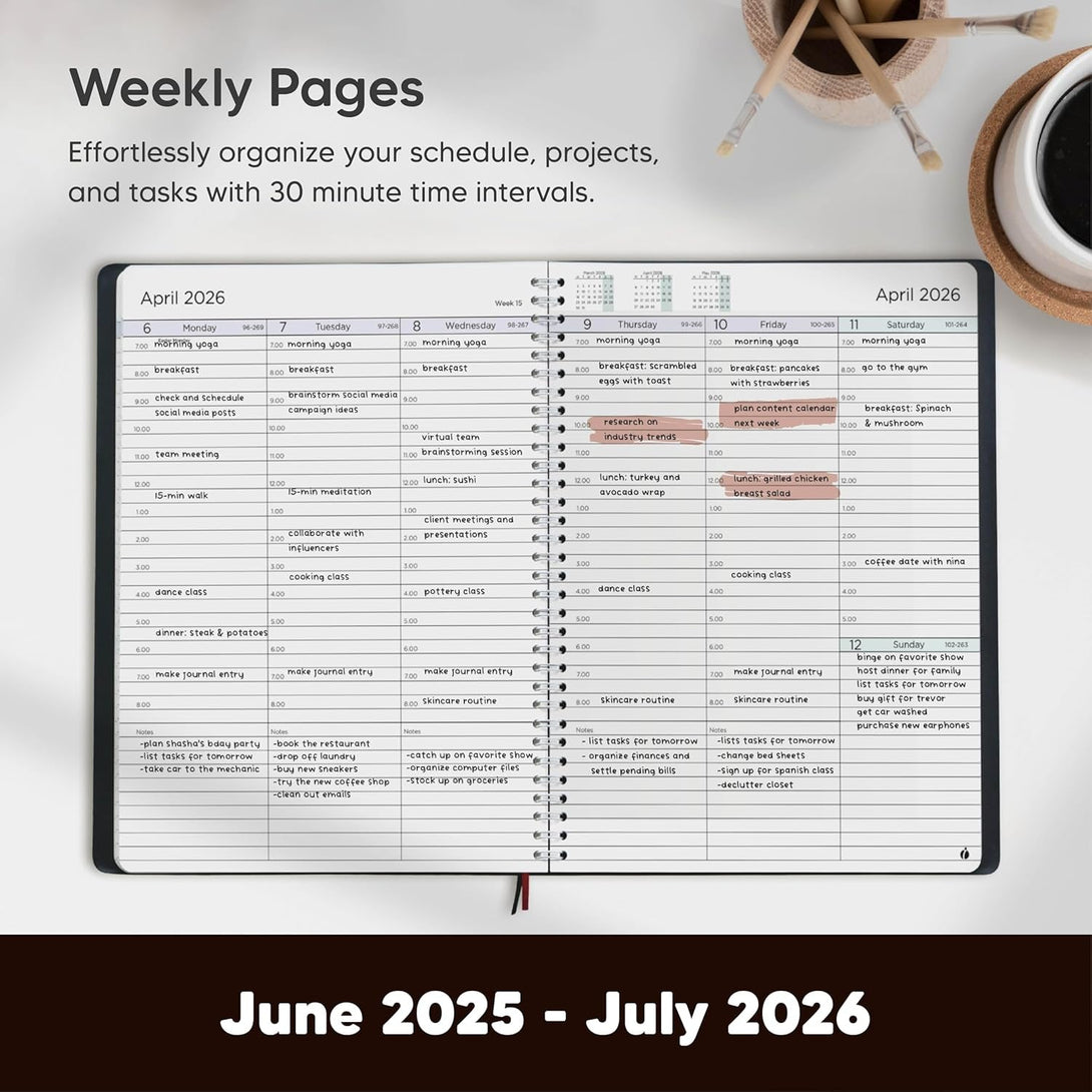 Academic Planner 2025-2026 - Hourly 2025-2026 Planner Weekly and Monthly - Appointment Book with Flexible Cover, Twin-Wire Binding - Simple Design for Productivity, June 2025 - July 2026. 8.5 X 11