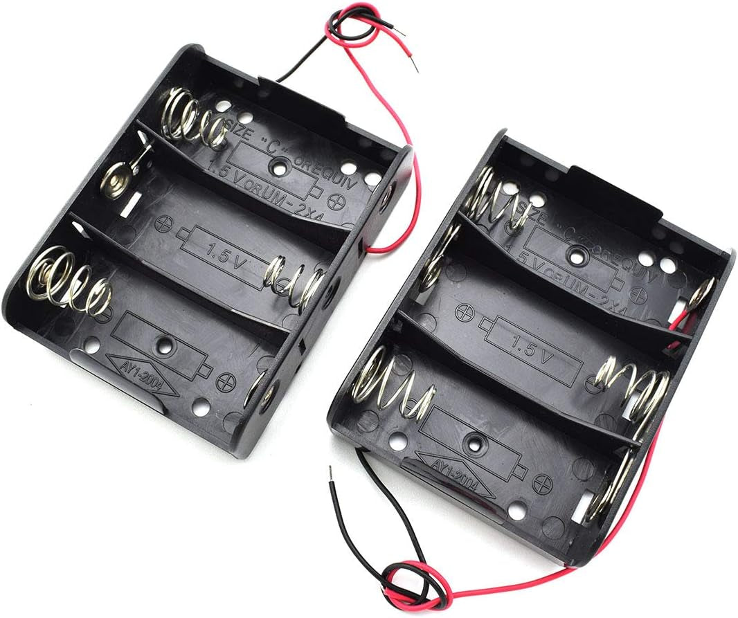 SDTC Tech 2-Pack 3X C Cell Battery Holder 4.5V C Size Battery Case Box with Wire Leads