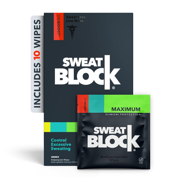 Sweatblock Max Clinical Antiperspirant Wipes - for Excessive Sweating & Hyperhidrosis - up to 7 Days Protection/Wipe - Unisex - 10 Wipes