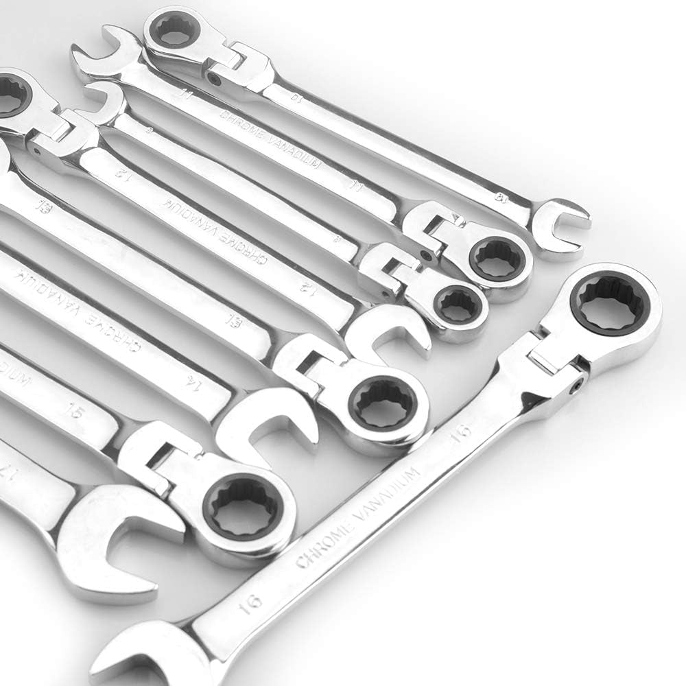7Mm Metric Flex-Head Ratchet Wrench,Box End Head 72-Tooth Ratcheting Combination Wrench Spanner