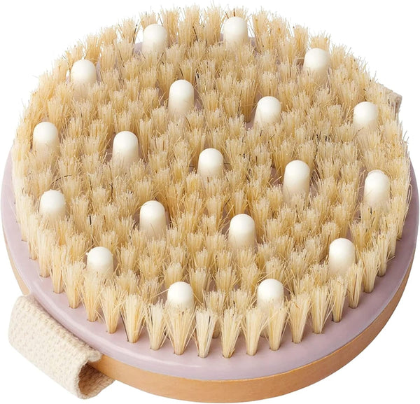 Mainbasics Dry Brushing Body Brush for Lymphatic Drainage, Dry Skin, Cellulite, Blood Circulation with Exfoliating Natural Bristles and Massage Nodes for Flawless Skin