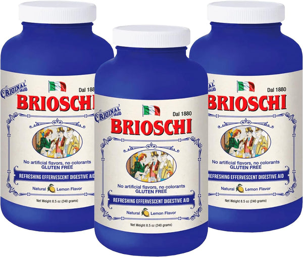 Brioschi Italian Lemon Flavored Effervescent Heartburn, Upset Stomach, Acid Indigestion, 8.5 Oz Bottle (Pack of 3)