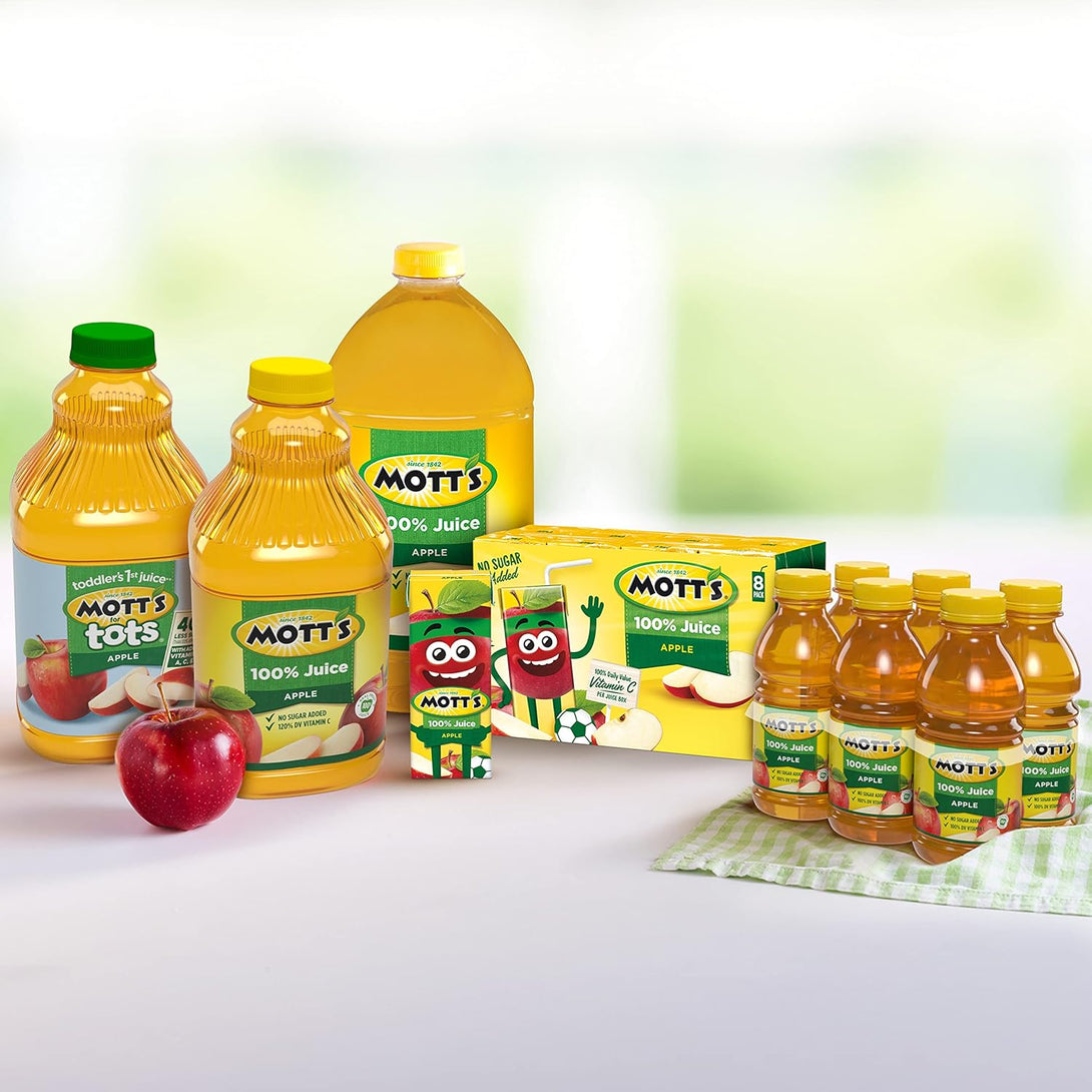 Mott'S 100% Original Apple Juice, 8 Fl Oz Bottles, 24 Count (4 Packs of 6), 2 Servings of Fruit, 100% Fruit Juice, Gluten-Free, Caffeine-Free, Kosher, Contains No Artificial Colors or Sweeteners