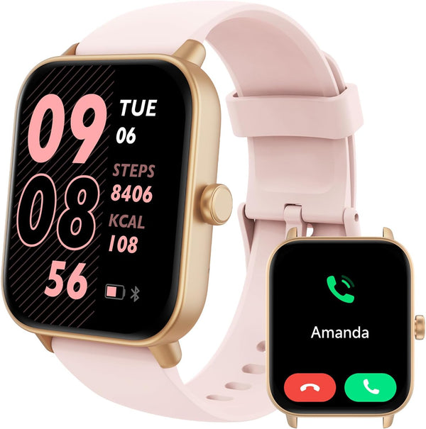 Smart Watches for Men Android Iphone, [1.8" LCD Screen] Smartwatch Fitness Tracker with Bluetooth Calls, AI Control, Heart Rate/Spo2/Sleep Monitor, 12 Days Battery, IP68 Waterproof - Pink