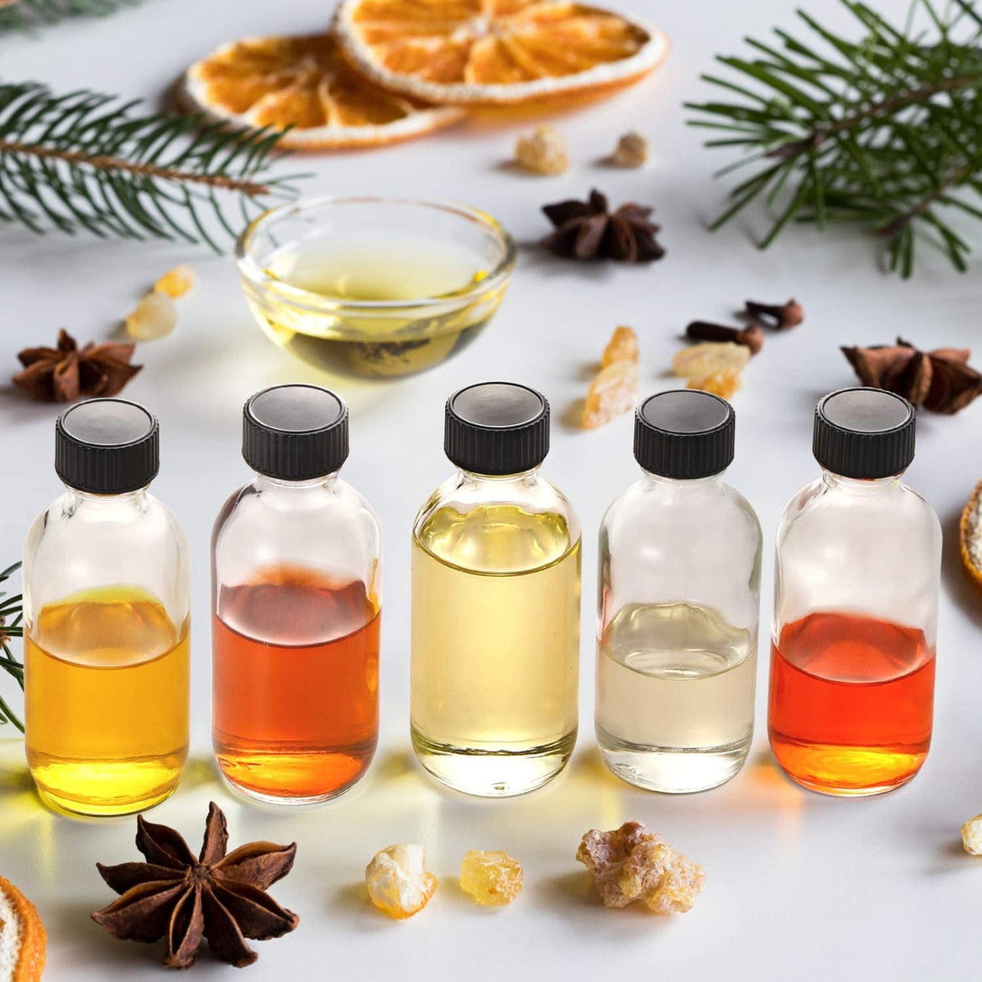 AOZITA 12 Pack, 2 Oz Small Clear Glass Bottles W/Lid & 3 Funnels - 60Ml Boston Shot Bottles for Health, Immunity, Potion, Wellness, Sample, Ginger, Juice - Mini Personal Care & Beauty Travel Bottle