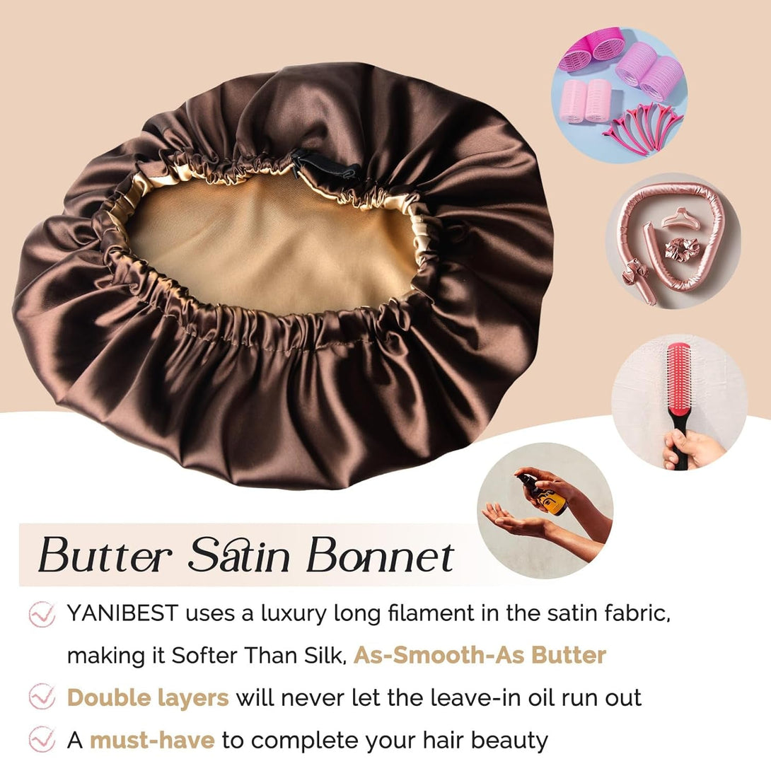 YANIBEST Double Layer Satin Bonnet Silk Bonnet Adjustable Hair Bonnet for Sleeping Bonnets for Women Curly Natural Hair Mom