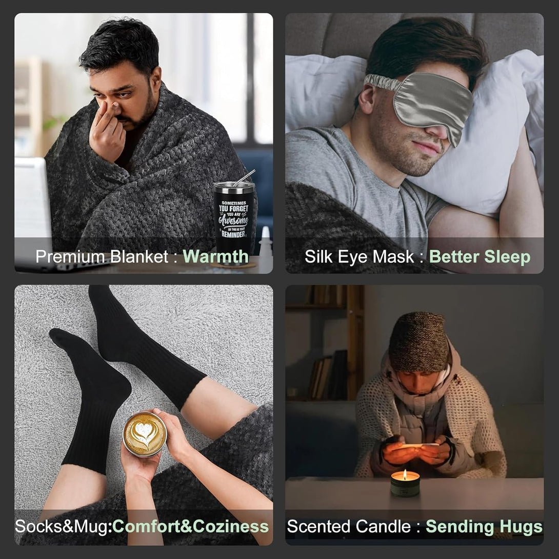 Care Package for Men Sick Friend, Get Well Soon Gifts Basket for Man, Feel Better after Surgery Recover, Thinking of You Sending Hugs Box