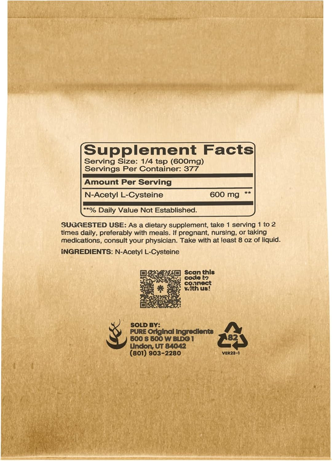 PURE ORIGINAL INGREDIENTS NAC N-Acetyl L-Cysteine Powder (8 Oz) Lab Verified, Always Pure, No Fillers