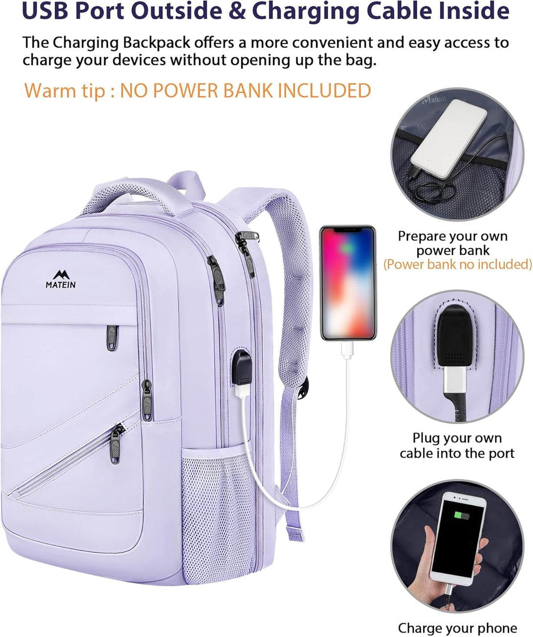 MATEIN Large Travel Backpack for Womens, Lightweight Carry on Backpack TSA Approved Fits 17 in Laptop, Spacious Laptop Bag for Travel Essentials, College Bookbag for Women, Purple