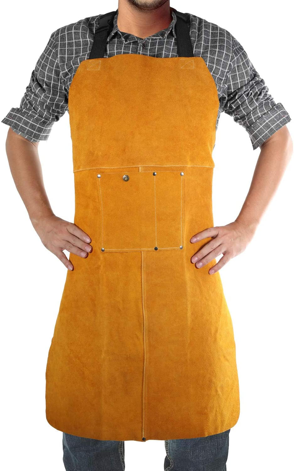 Leather Welding Apron, Flame & Spark Resistant Bib, Safety Smock, Protective Clothing Gear for Blacksmiths, Welders & Woodworkers, 23X35 Inches