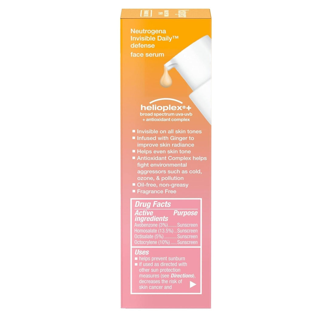 Neutrogena Invisible Daily Defense Face Sunscreen + Hydrating Serum with Broad Spectrum SPF 60 & Antioxidants to Help Skin Glow, Oil-Free, Fragrance Free, 1.7 Fl. Oz