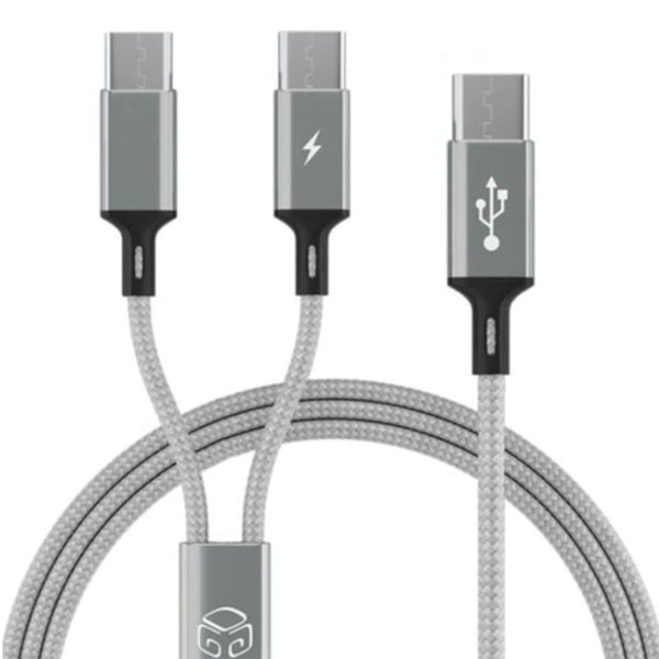 Pray C 2 in 1 Fast Charging Cable 70Cm(2.3Ft), Nylon Braided Type-C Charger Cord with 2 Type-C – Compatible with Iphone 16/15 Series, Android Phones & More