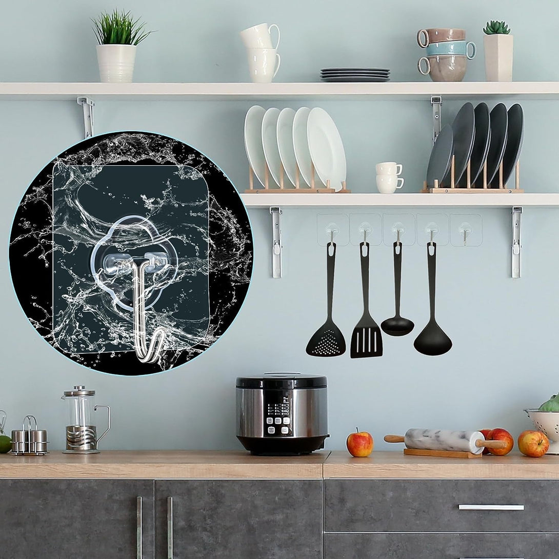 Adhesive Hooks, 32 Pack 33Lb(Max) Sticky Hooks, Transparent Reusable Removable Adhesive Hooks for Hanging, Wall Hooks for Hanging Can Be Use for Kitchen Bathroom Shower Outdoor Home Improvement