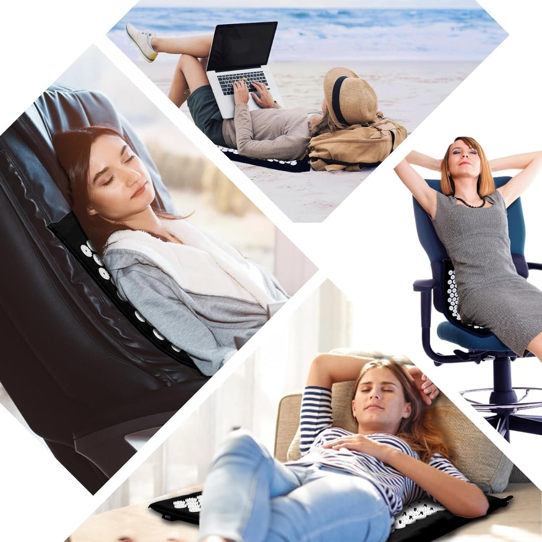 Acupressure Mat Set, Acupuncture Point Massage Pillow, Relieving Back and Neck Pain, Muscle Relaxation and Stress Reduction, Sciatica Relief, Suitable for Men and Women, Black White