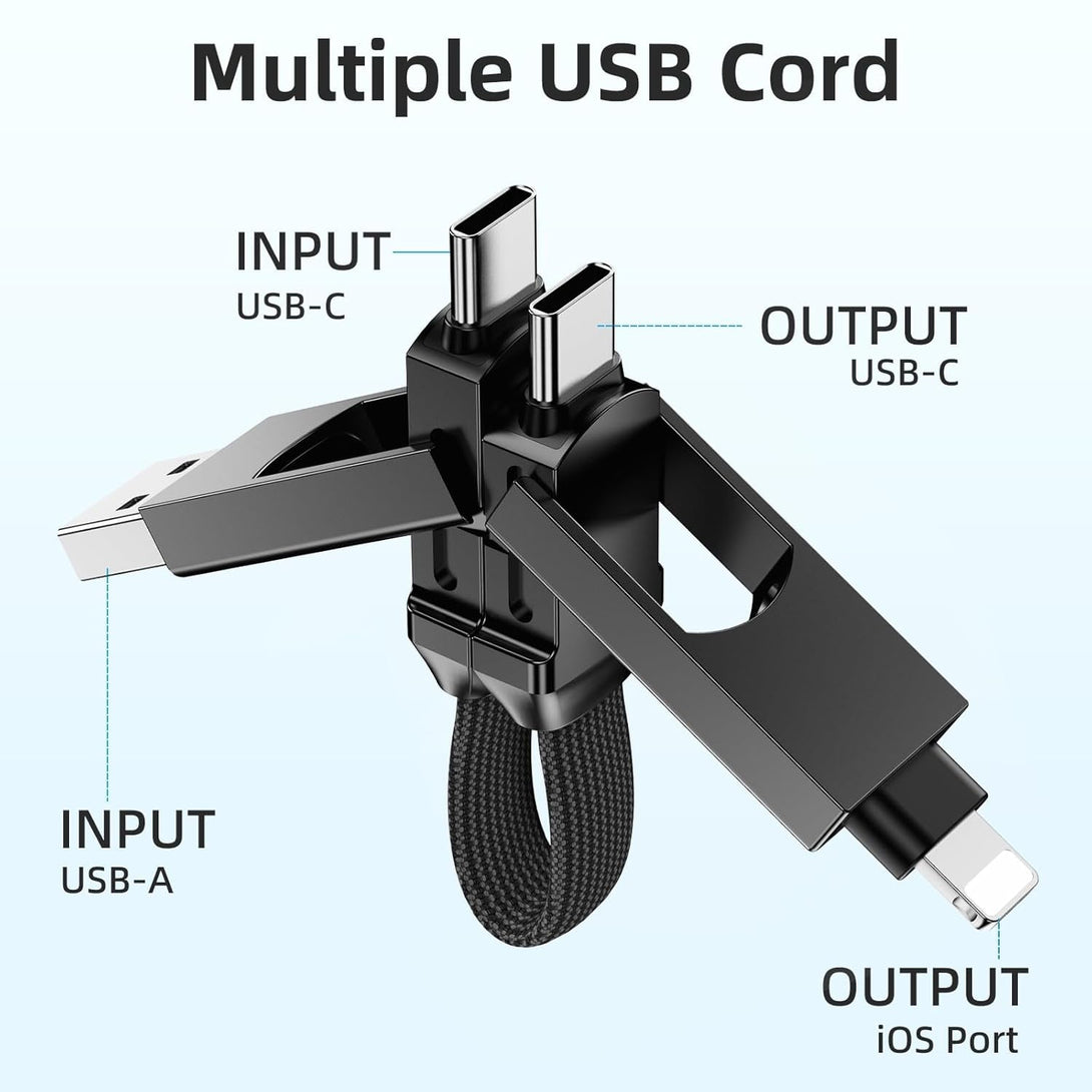 Multi Keychain Charging Cable Travel Portable Charger Cable Magnetic 4 in 1 USB C Cable Compatible with IP 15/15 Pro/ 15 Plus/ 15 Pro Max/Macbook/Galaxy (Lava Black)