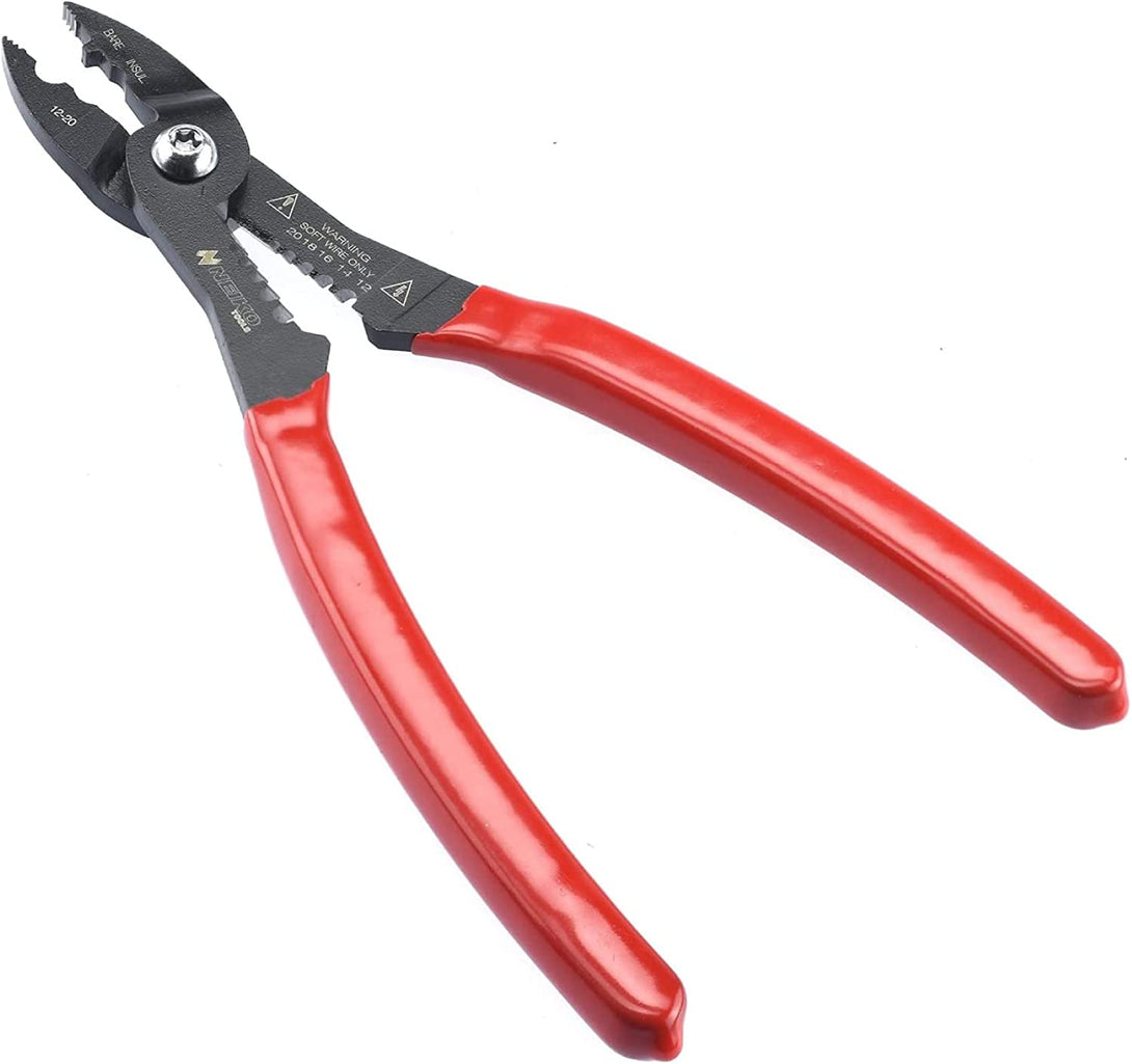 NEIKO 02037A Compact Wire Stripper | 4-In-1 Multi Purpose Electricians Pliers | Wire Crimper, Cutter and Gripper | 12-20 AWG Wire Service Tool | Crimps Insulated & Non-Insulated | Electrical Stripping