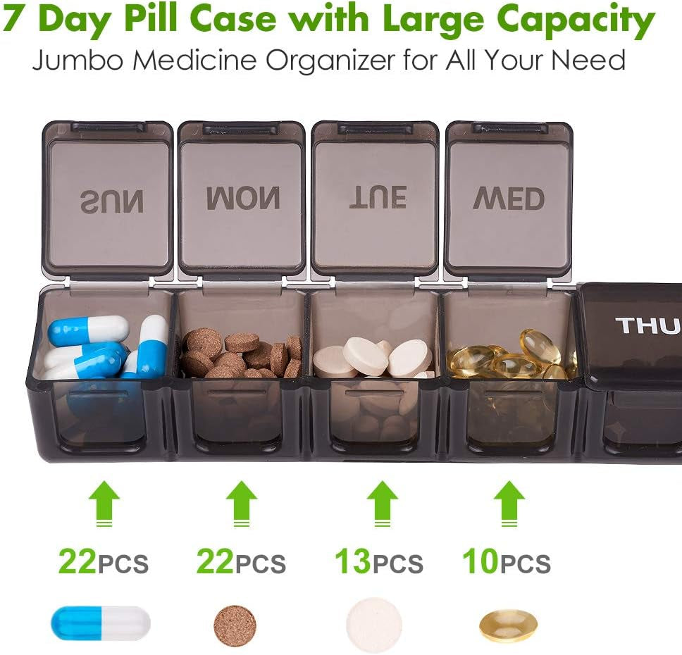 Asija Extra Large Pill Organizer 2 PCS, XL Weekly Pill Box, 7 Day Pill Case with Large Capacity, Jumbo Medicine Organizer for Vitamins, Fish Oils, Supplements