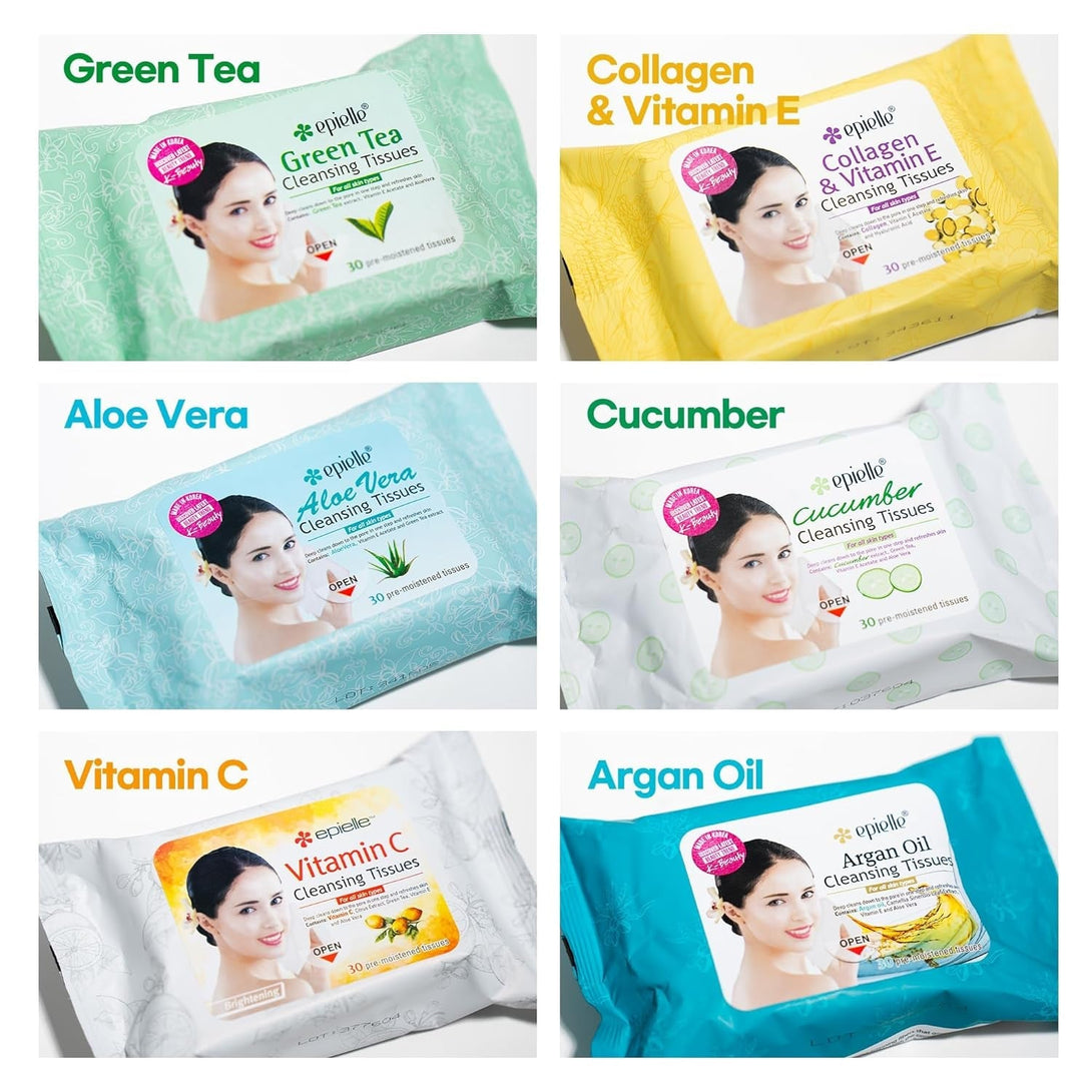 Epielle Argan Oil Makeup Remover Cleansing Wipes Tissue | Gentle for All Skin Types | Daily Facial Cleansing Towelettes | Removes Dirt, Oil, Makeup (Pack of 6), Easter Gift