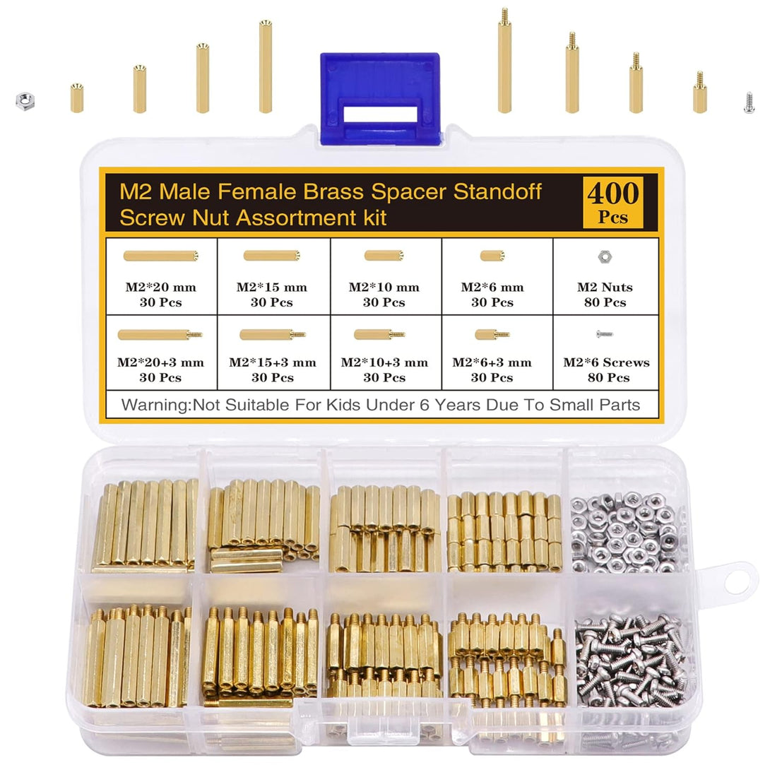 400Pcs M2 Motherboard Standoffs&Screws&Nuts Kit, Hex Male-Female Brass Spacer Standoffs, Laptop Screws for DIY Computer Build, Electronic Projects, Raspberry Pi, Circuit Board Etc.