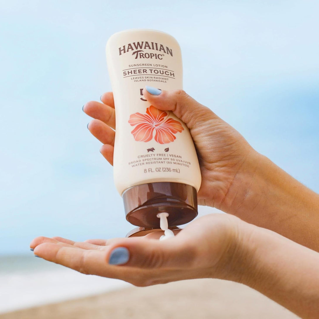 Hawaiian Tropic Sheer Touch Lotion Sunscreen SPF 50, 8Oz Twin Pack | Hawaiian Tropic Sunscreen SPF 50, Sunblock, Broad Spectrum, Oxybenzone Free, 8Oz Each