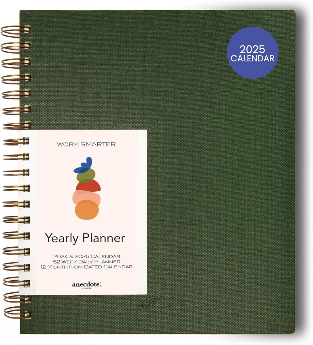 Anecdote 2025 Planner (8.5" X 10") Daily Planner Weekly Monthly Planner - 52 Weeks W/Library Buckram Cover, Brass Spiral - A4 Size Bleed-Resistant Paper – Evergreen