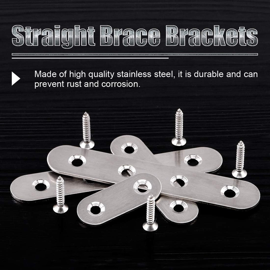 Glarks 35-Pieces 2 Inch/ 3 Inch/ 4 Inch Stainless Steel Flat Straight Brace Brackets Mending Joining Plates Repair Fixing Bracket Connector and 80Pcs Screws Set, Total 115Pcs, Silver