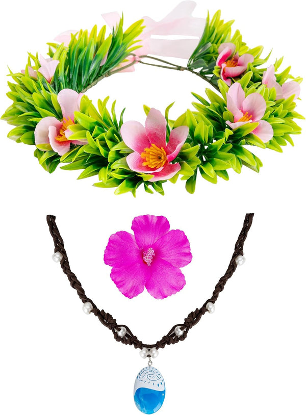 Princess Costume Accessories Hawaii Flowers Garland Headband Flower Hair Clips Necklace Halloween Party Favors