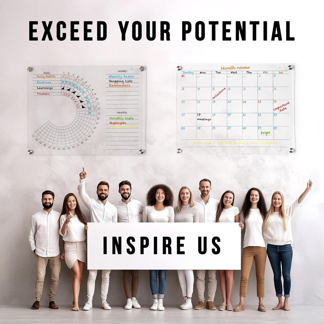 Acrylic Calendar and Habit Tracker Set - Clear Magnetic Calendar for Fridge - Clear Magnetic Planner for Refrigerator - Acrylic Dry Erase Board for Wall with Pens, Holder, Eraser - the Goal Tracker