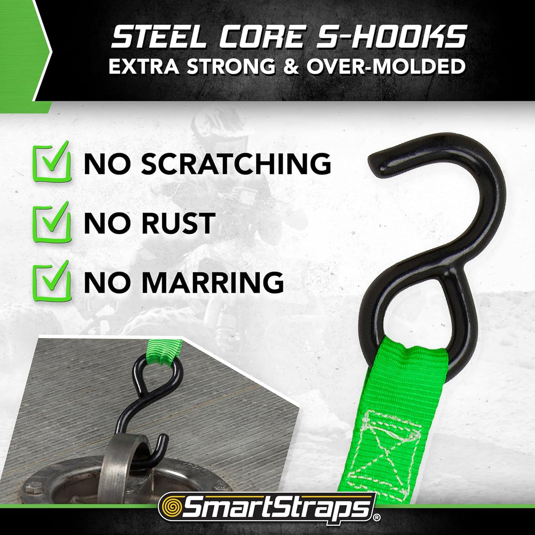 Smartstraps Ratchet Straps - 6Ft GRN Padded Ratchet 2Pk 1,500Lb , Green -SMAR138