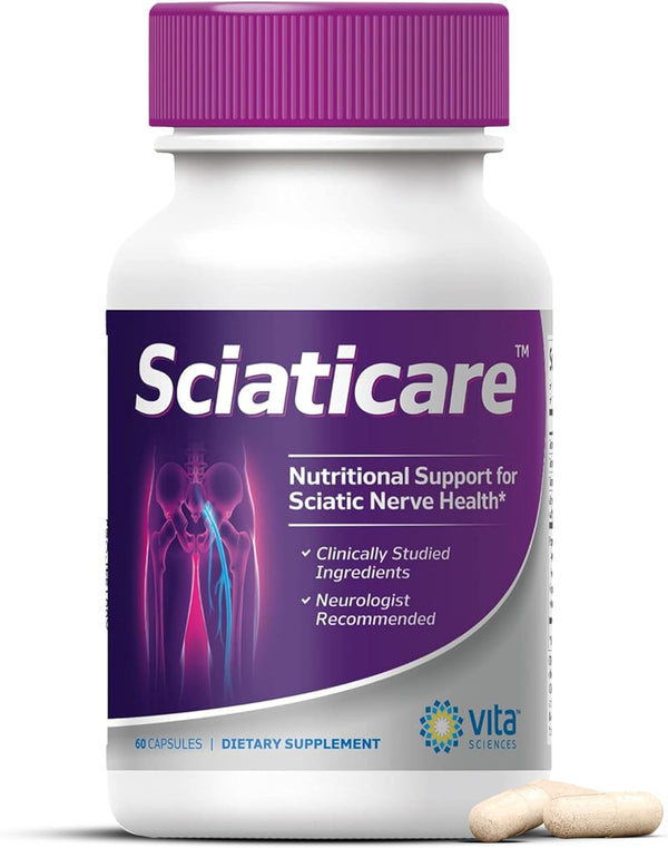 Vita Sciences Sciaticare Nerve Soothing Supplement Vitamins with Natural R-ALA Form 40X Strength, NOT Synthetic Alpha Lipoic Acid (ALA) - Lower Lumbar Sciatic, Hip, Thigh, Leg, Foot