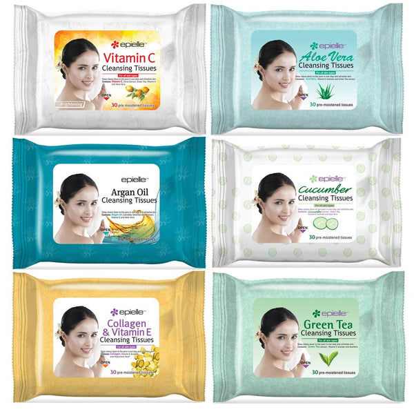 Epielle OG Makeup Remover Cleansing Wipes Tissue | Gentle for All Skin Types | Daily Facial Cleansing Towelettes | Removes Dirt, Oil, Makeup | Nicely Scented | 30 Count | Assorted 6 Pack, Easter Gift